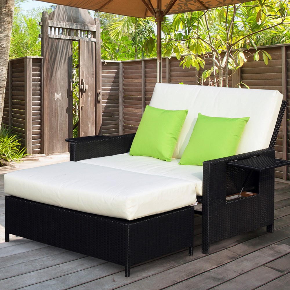 Outsunny 2 Seater Black Rattan Daybed Image 1