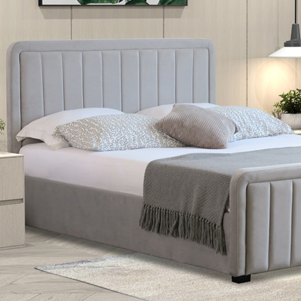 Brooklyn Double Light Grey Brushed Velvet Ottoman Bed Image 2