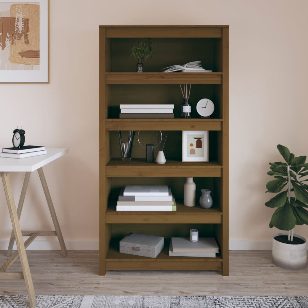 vidaXL 5 Shelf Honey Brown Solid Pine Wood Bookcase Image 7