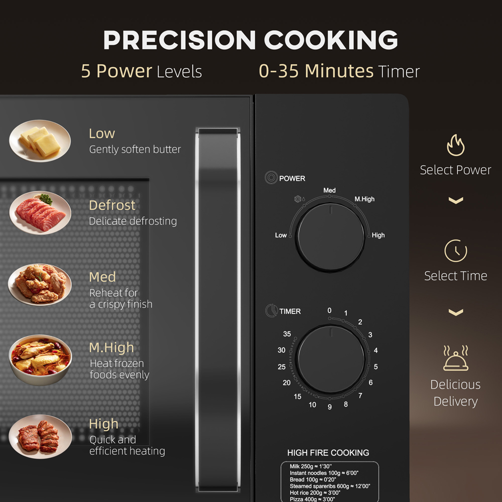 HOMCOM 800-227V70BK Black Solo Manual Microwave Oven 23L Image 4