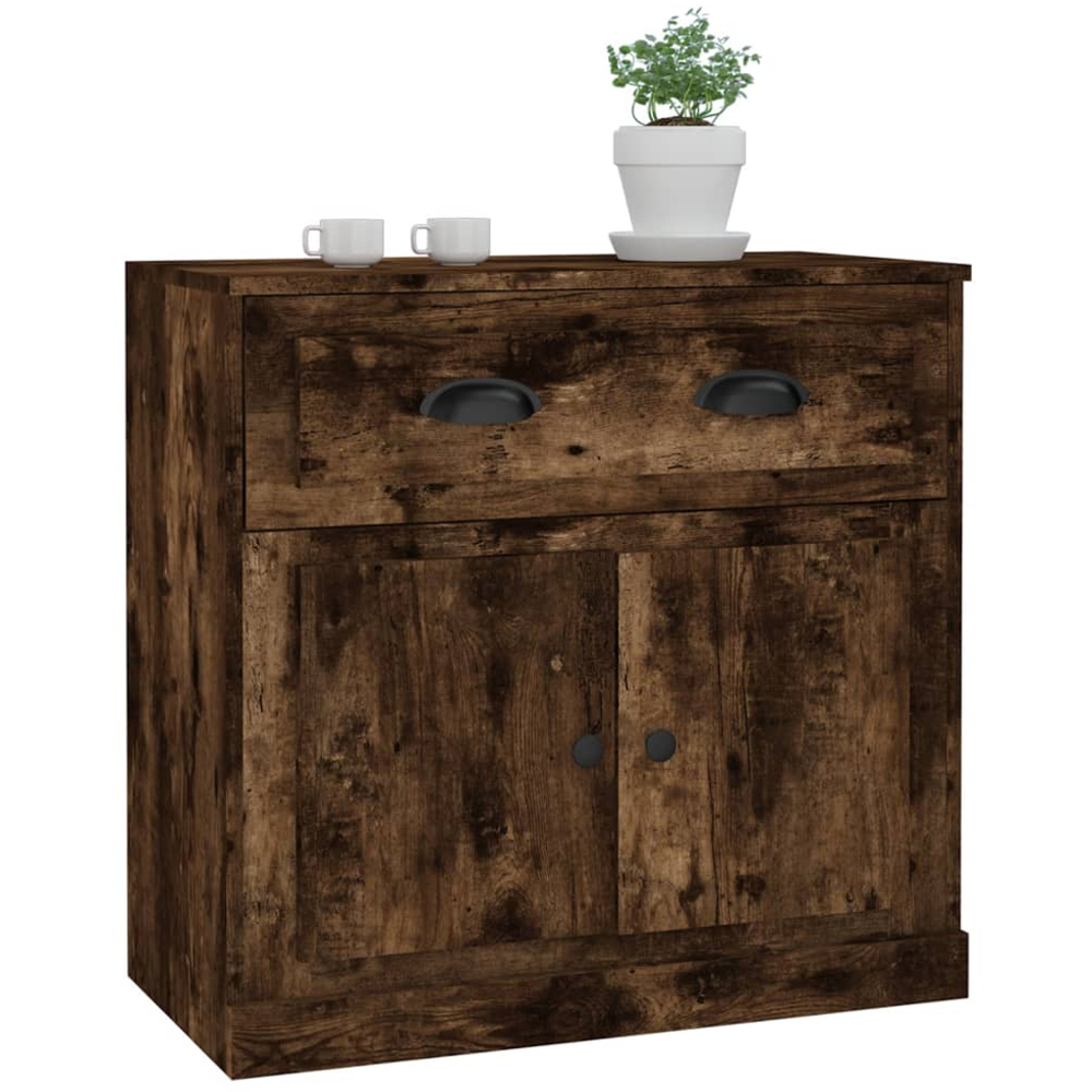 vidaXL 2 Door Single Drawer Smoked Oak Small Sideboard Image 4