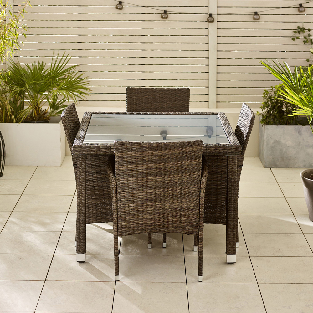 Furniturebox Grenada Rattan 4 Seater Outdoor Dining Set Brown Image 7