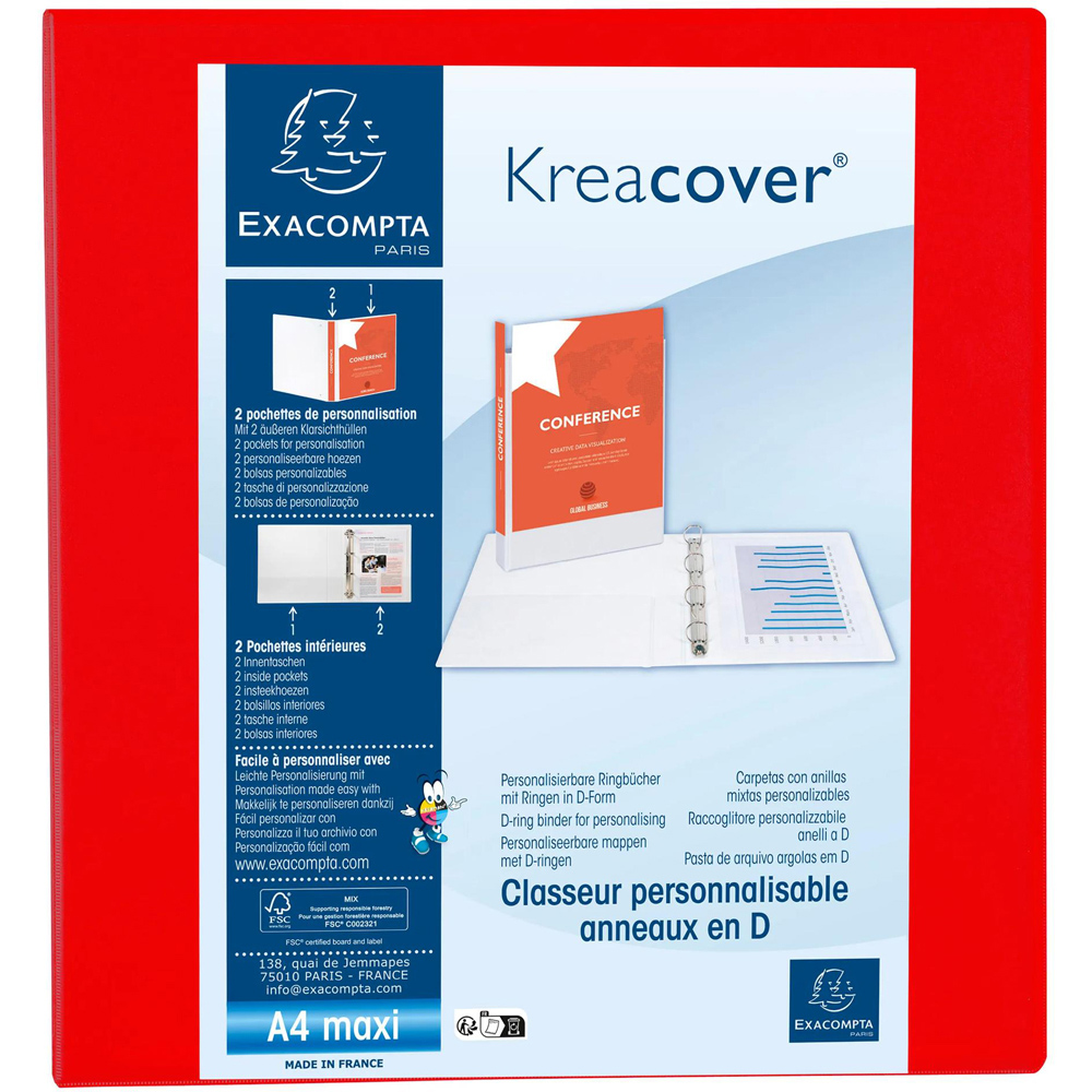 Exacompta Kreacover Red PP Personal 4D Ring Binder 60mm 10 Pack Image 2