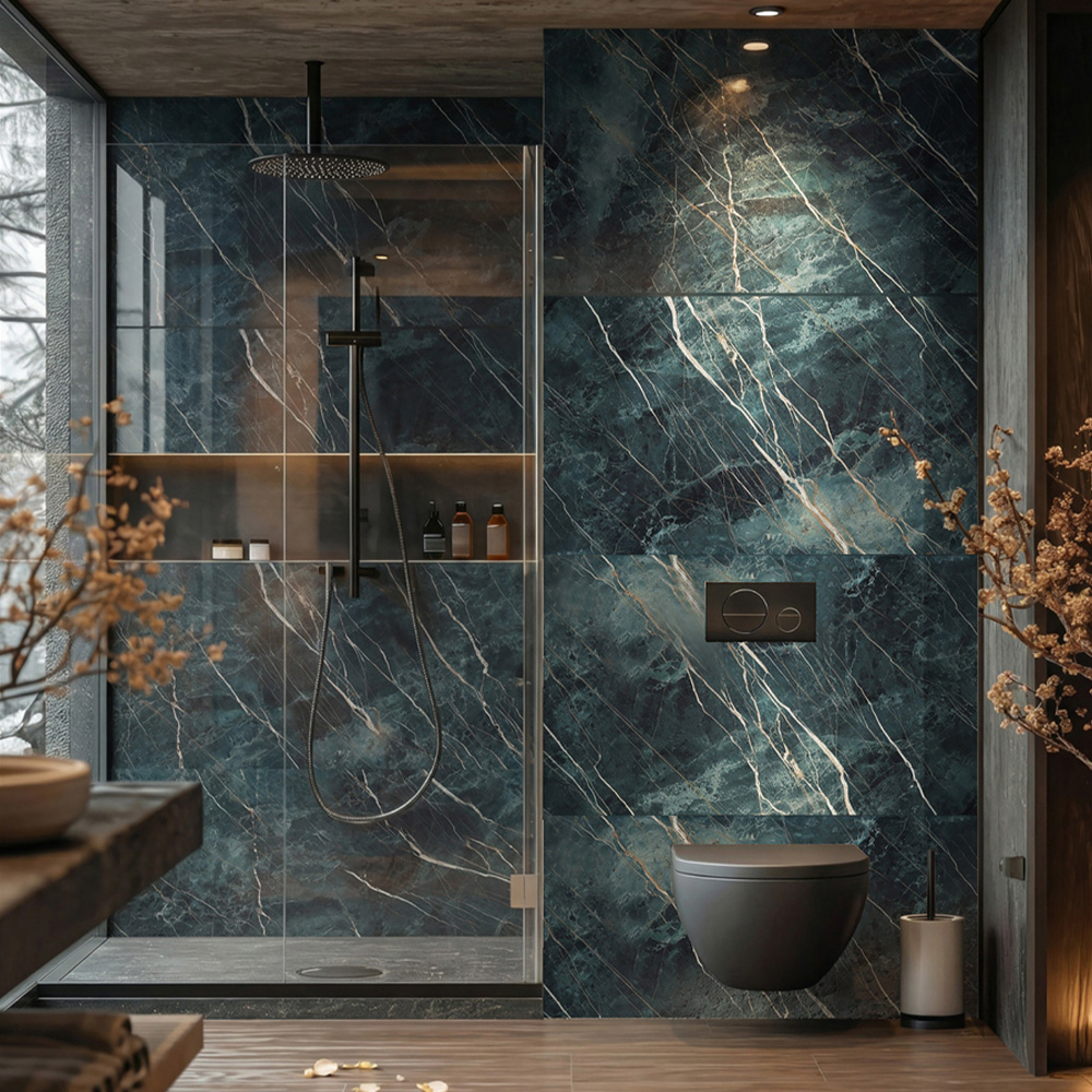 Top Ceramics Aqua-Green Marble Effect High Gloss Porcelain Wall Tile 1200 x 600mm Image 1