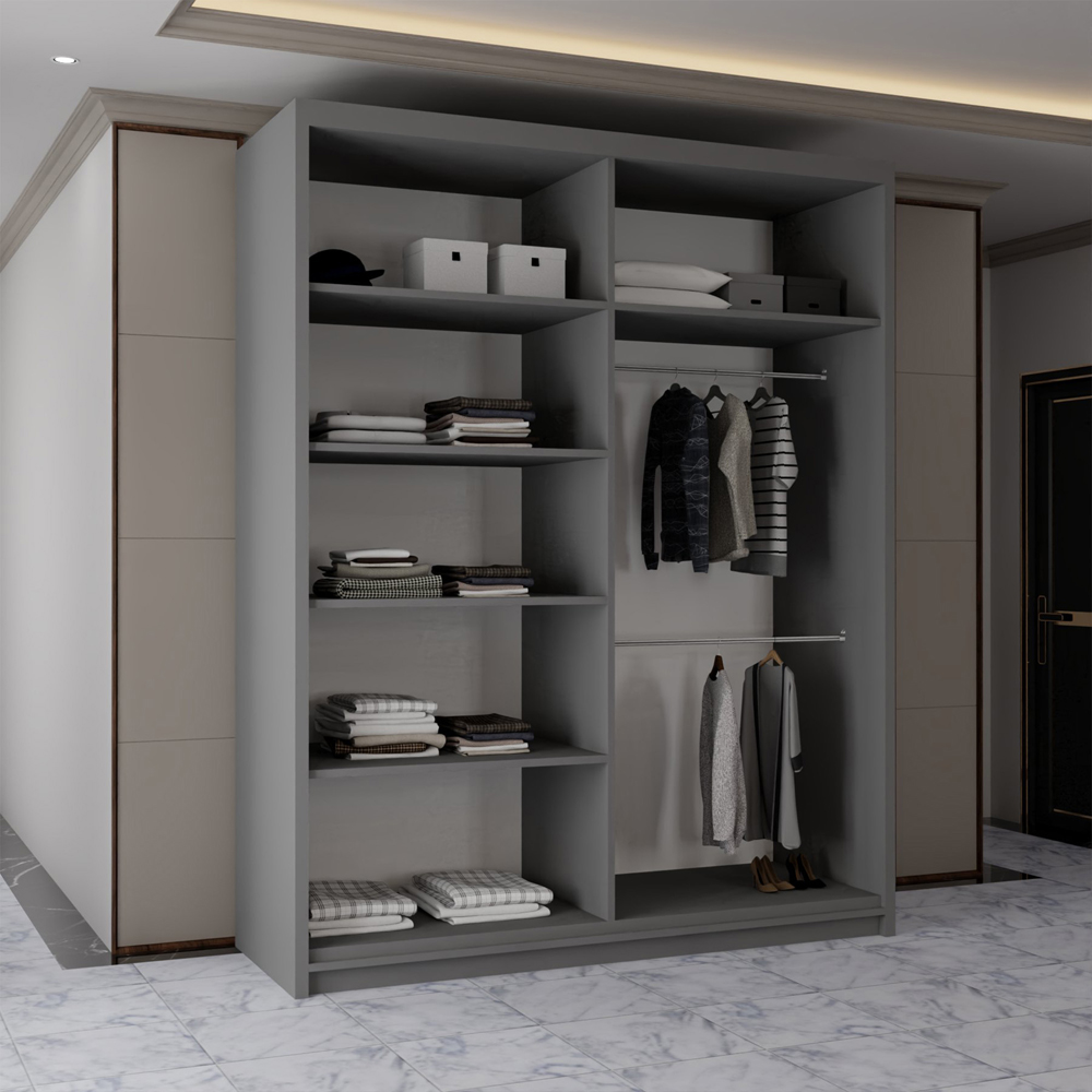 M N Furniture Osaka 2 Door Grey Mirrored Panel Sliding Wardrobe 150cm Image 3