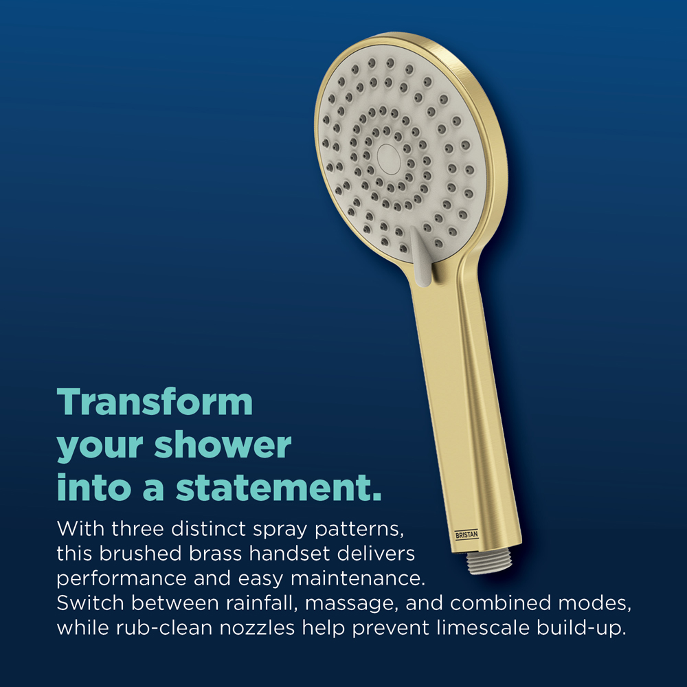 Bristan Buzz Brushed Brass Thermostatic Waterfall Bar Mixer Shower with Handset Image 6