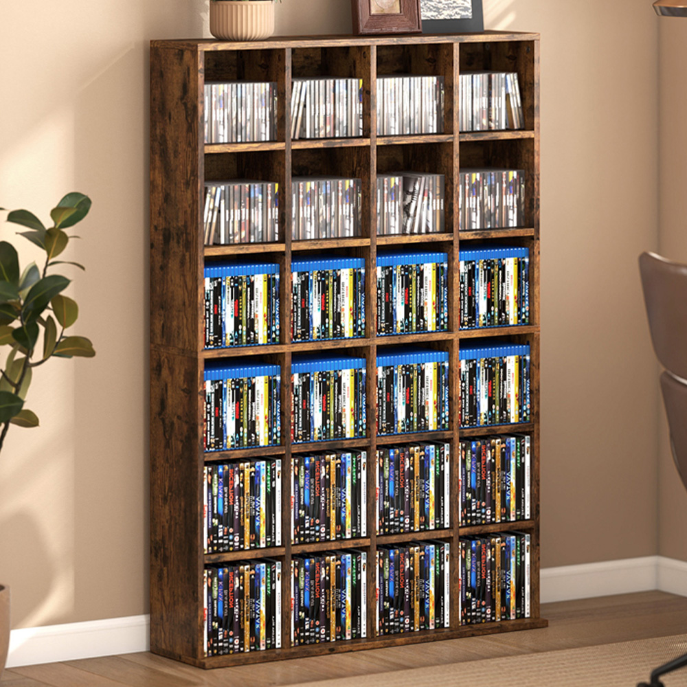Portland 24 Shelf Rustic Brown Media Storage Rack Image 1