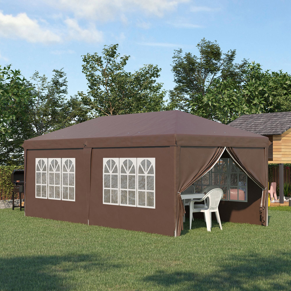 Outsunny 3 x 4m Brown Pop Up Gazebo with Sides Image 1