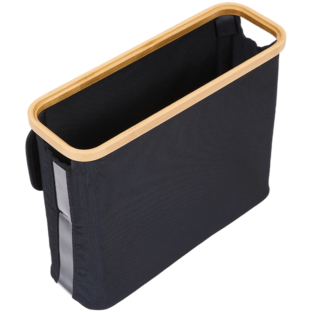 Living and Home Black and Natural Bamboo Toilet Roll Storage Basket with Lid Image 3