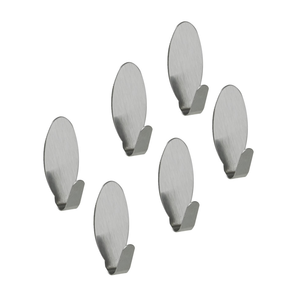 Wilko Steel Permanent Adhesive Oval Shaped Hooks 6 Pack Image