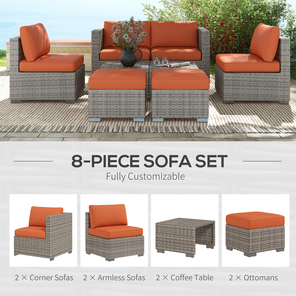 Outsunny 6 Seater Grey and Orange Rattan Sofa Lounge Set Image 4