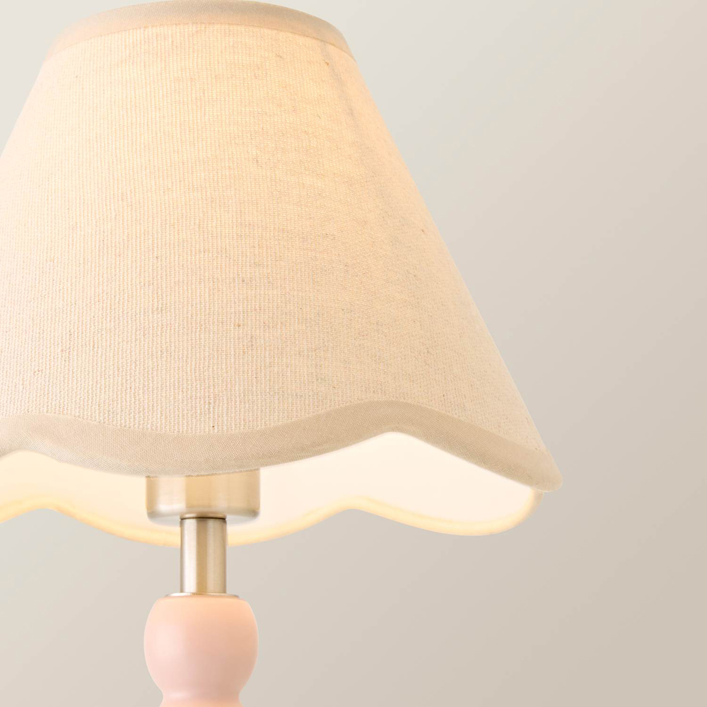 ValueLights Bobble Natural Scallop Shade Pink Wooden LED Table Lamp Image 3