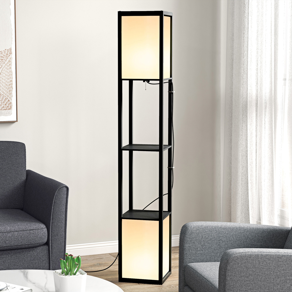 Portland 2 Shelf Black Floor Lamp with Dual Ambient Light Image 2
