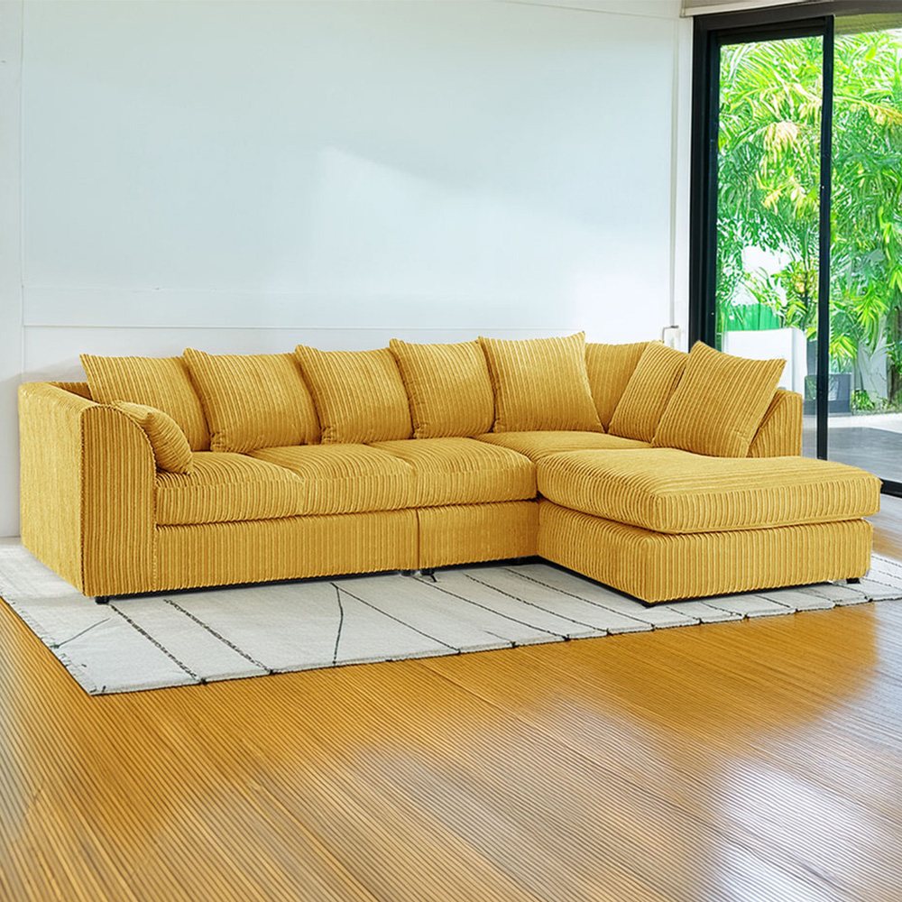 Luxor 4 Seater Mustard Jumbo Cord Right Hand Facing Scatter Back L Shaped Corner Sofa Set Image 1