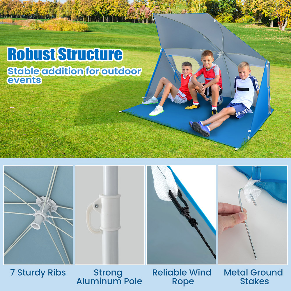 Costway Blue 4 Person 2 in 1 Convertible Beach Tent with Roll Up Windows Image 7