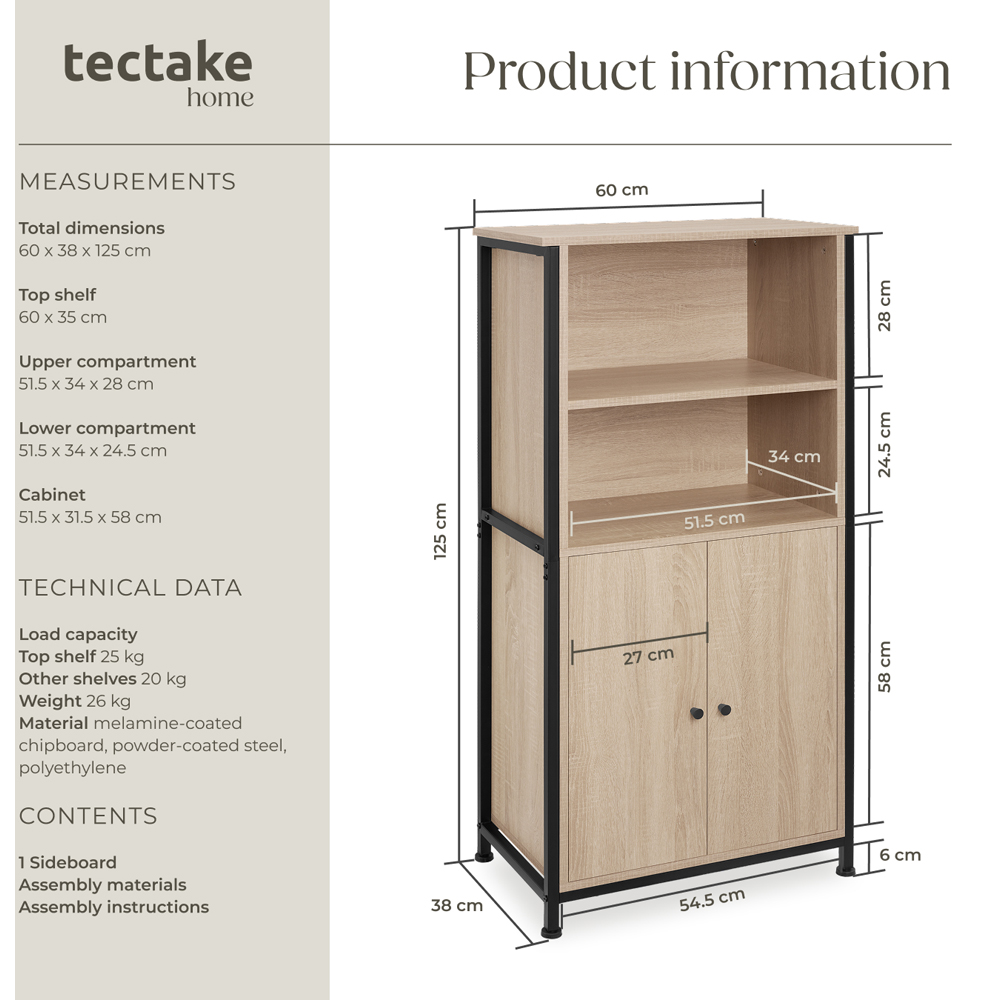Tectake Doncaster 2 Door 2 Shelf Sonoma Oak Display Cabinet Image 9