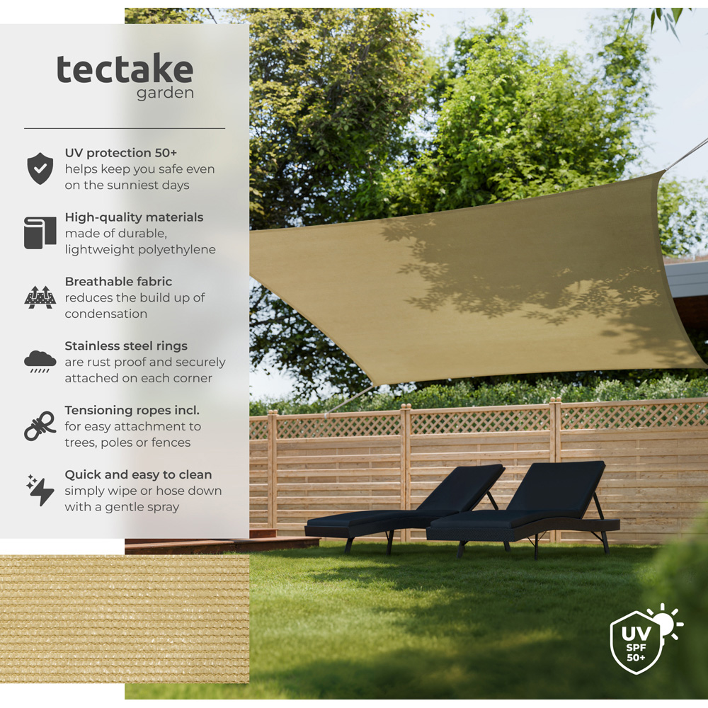 tectake Beige UV 50+ Rectangular Shade Sail 400cm Image 6