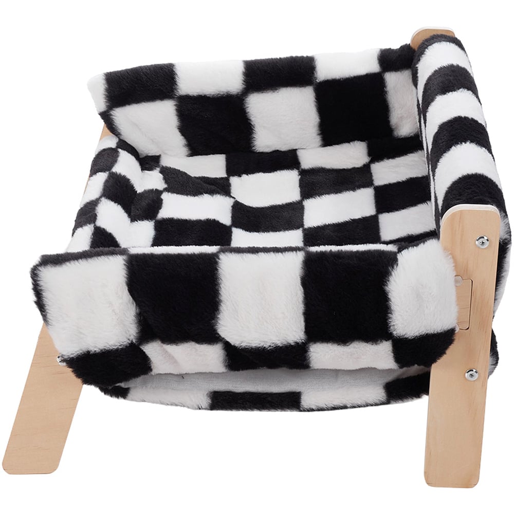 H&O Direct Long Plush Black and White Plaid Wooden Pet Sofa Image 3