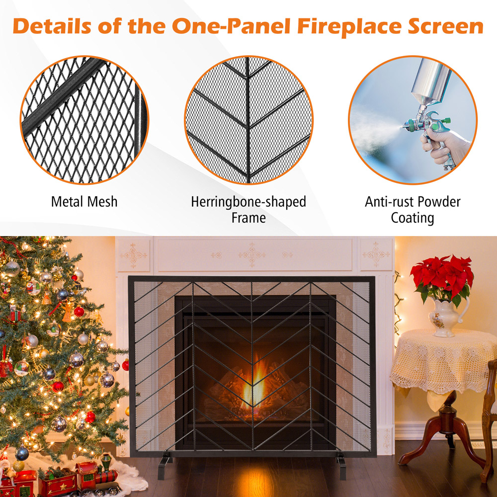Costway Single Panel Black Fireplace Screen Image 8