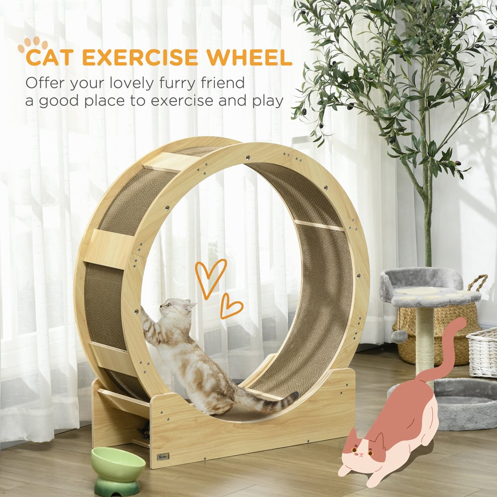 PawHut Oak Cat Wheel Scratching Pads with Brake Image 4