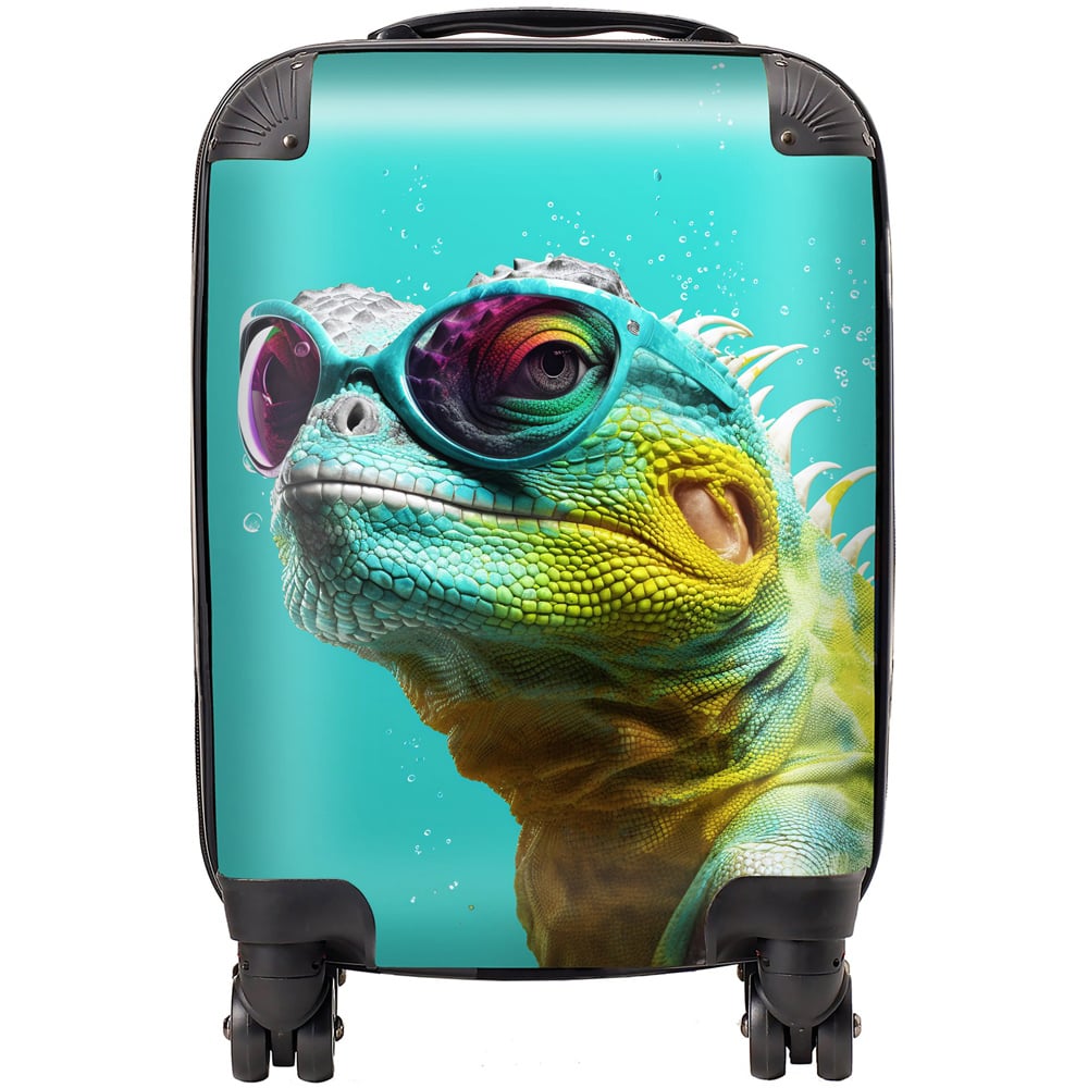 Warren Reed Designer Mini Cabin Splashart Iguana Wearing Glasses Suitcase Image 1