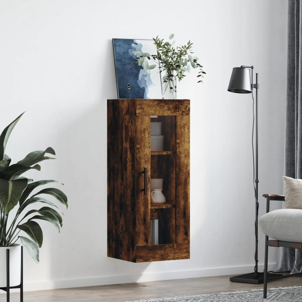 vidaXL Single Door 3 Shelf Smoked Oak Wall Mounted Cabinet Image 9