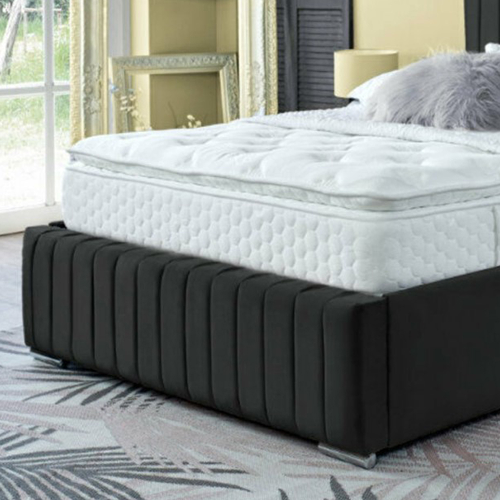 DS Living Savoy Double Black Panel Line Soft Velvet Bed Frame Image 3
