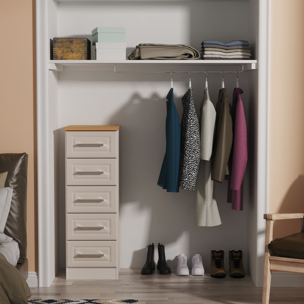 Crowndale Kent 5 Drawer Kashmir Ash and Modern Oak Tall Bedside Cabinet Ready Assembled Image 7