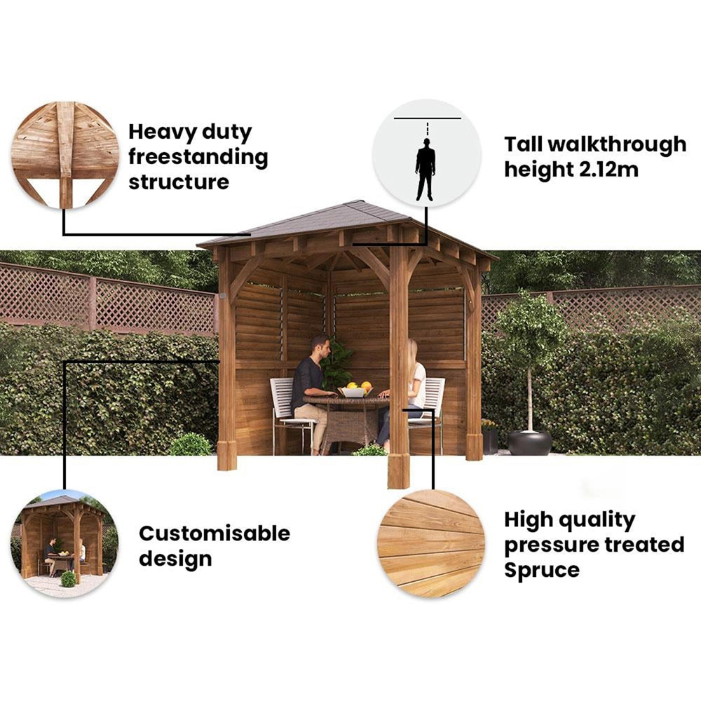 Dunster House Leviathan 2.5 x 2.5m Brown Louvre Walled Garden Gazebo with Heavy Duty Roof Shingles Image 5