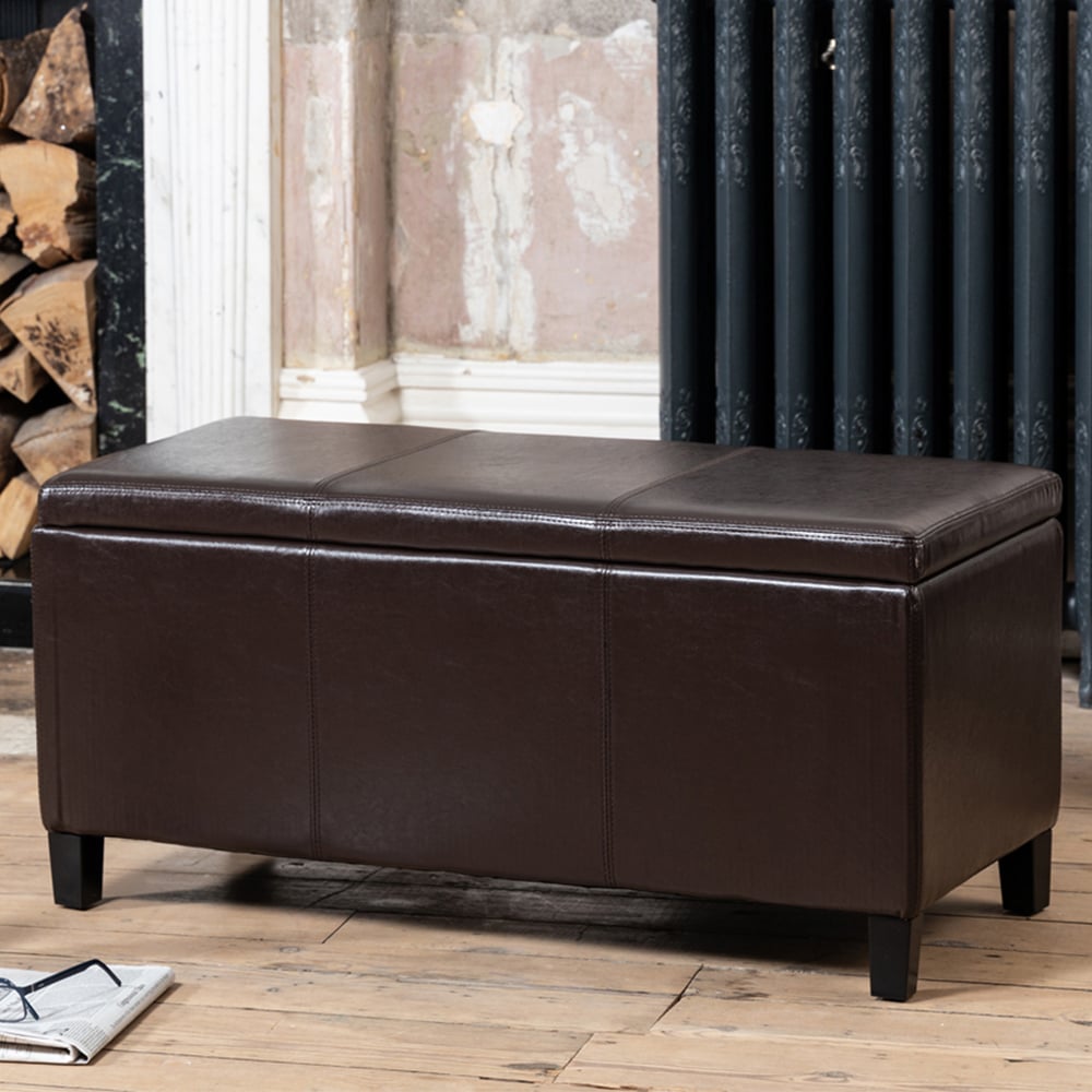 Artemis Home Davenport Brown Bonded Leather Storage Ottoman Image 1