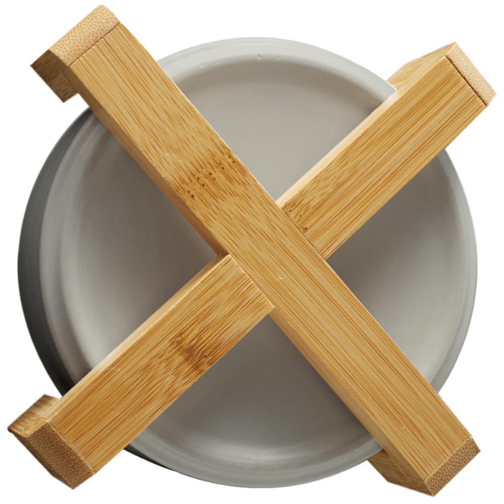 H&O Direct Grey Ceramic Bowl Pet Feeder with Wooden Stand Image 2