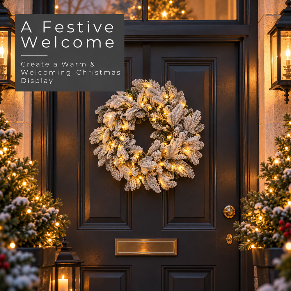 Neo Warm White LED Pre-Lit Artificial Snow-Flocked Christmas Wreath 50cm Image 4