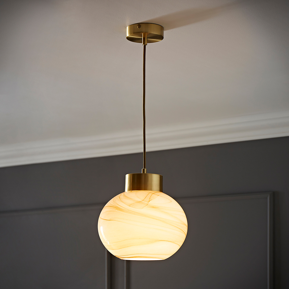 ValueLights Sookie Alabaster Glass Brushed Gold Capped LED Ceiling Pendant Light Image 6