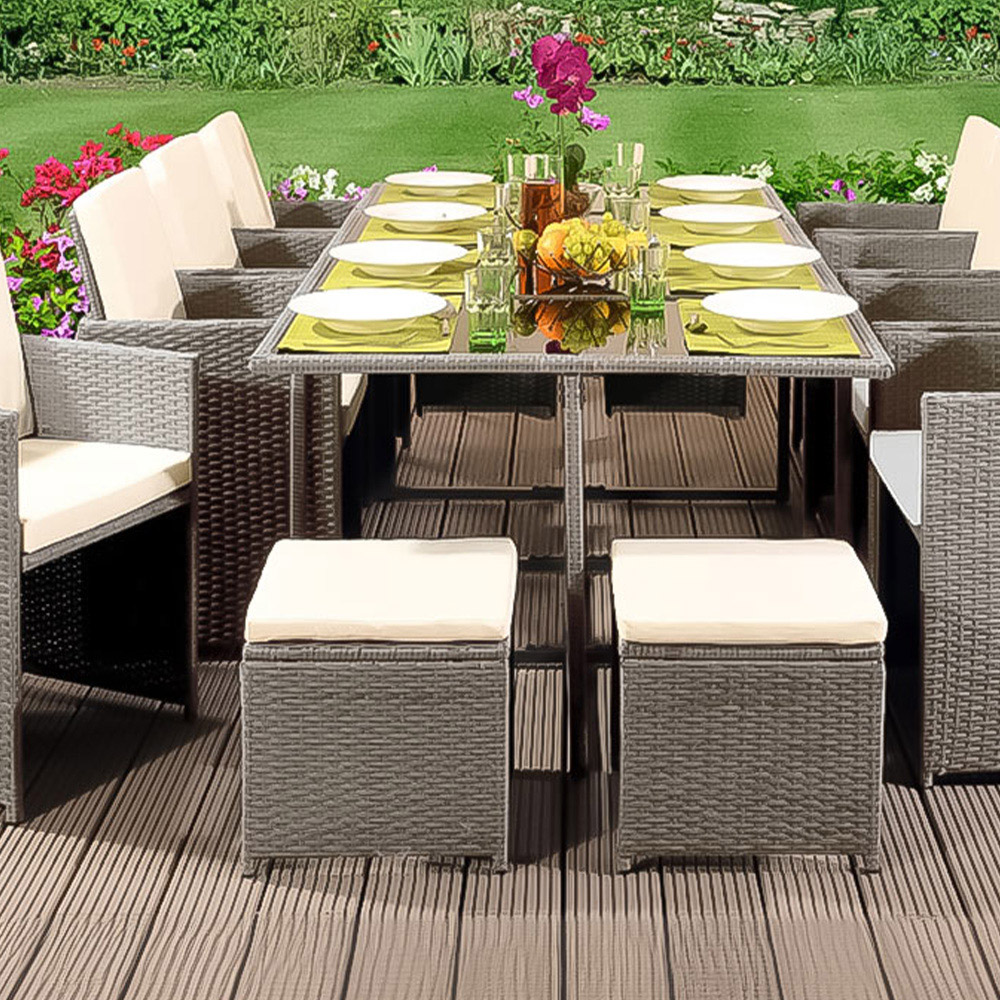 Brooklyn 12 Seater Rattan Cube Garden Dining Set Light Grey Image 2