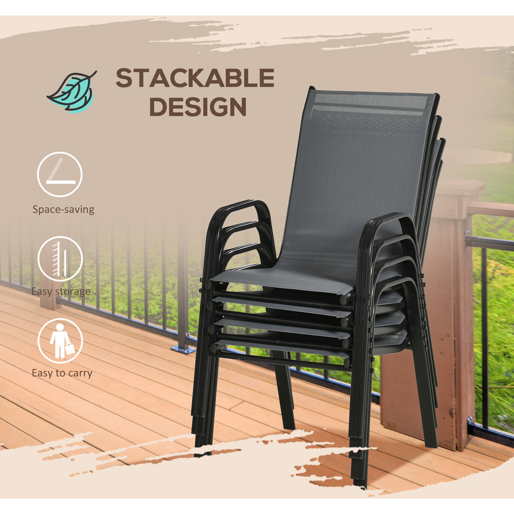 Outsunny Set of 4 Dark Grey Stackable Outdoor Dining Chair Image 5