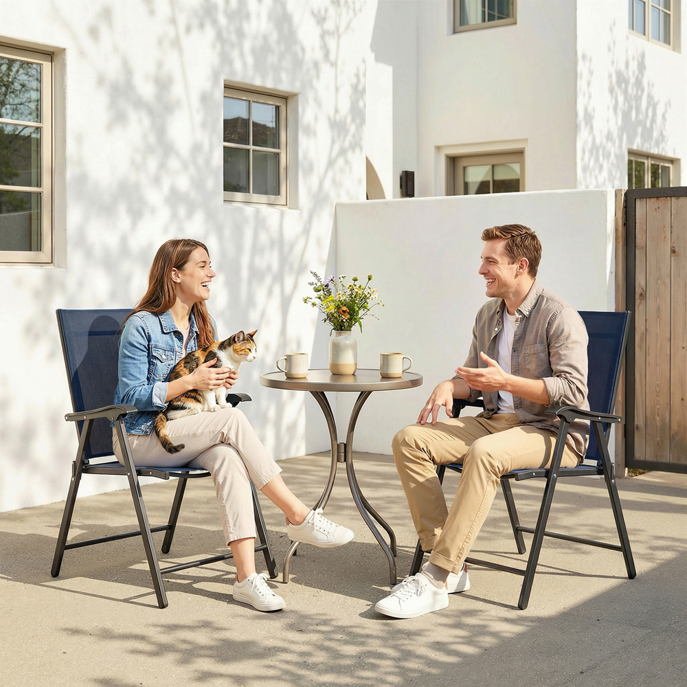 Outsunny Set of 2 Navy Blue Foldable Garden Chairs with High Back and Armrests Image 4