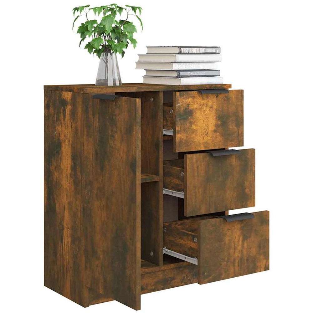 vidaXL Single Door 3 Drawer Smoked Oak Sideboard Image 4