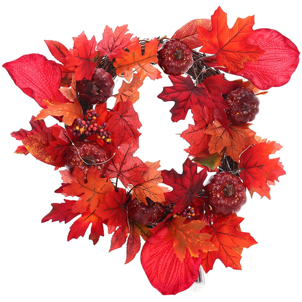 Living and Home Artificial Fall Maple Leaf Pumpkin Wreath 40cm Image 1