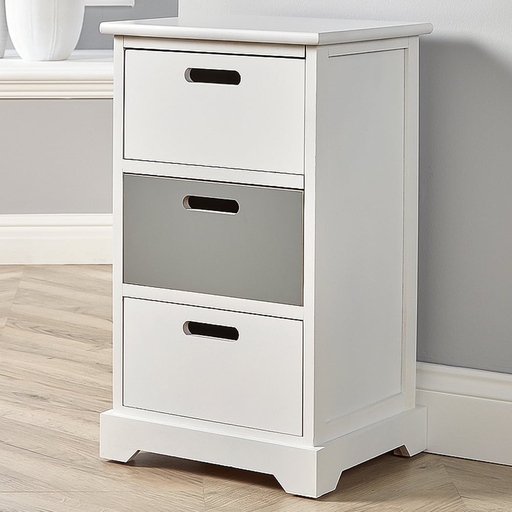 Home Source Ullswater 3 Drawer White and Grey Storage Unit Image 1