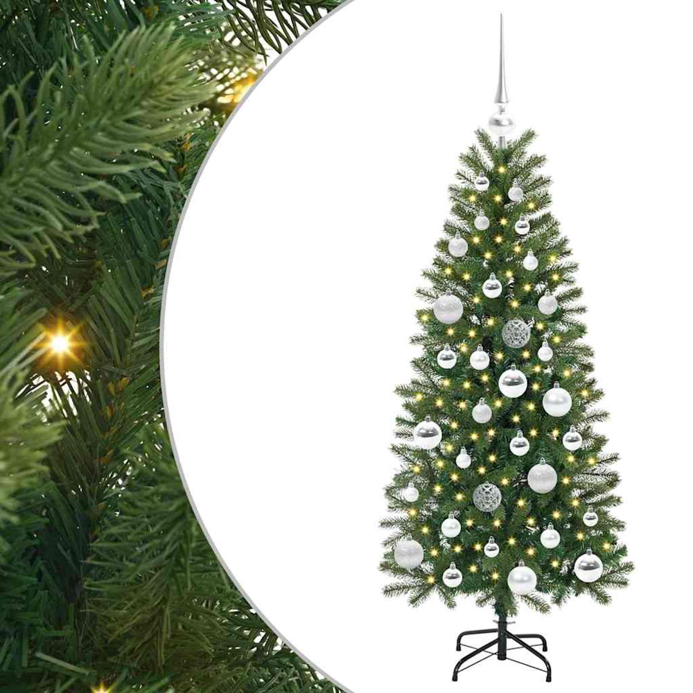 vidaXL Pre-Lit Silver Baubles Green Artificial Christmas Tree 4ft Image 2