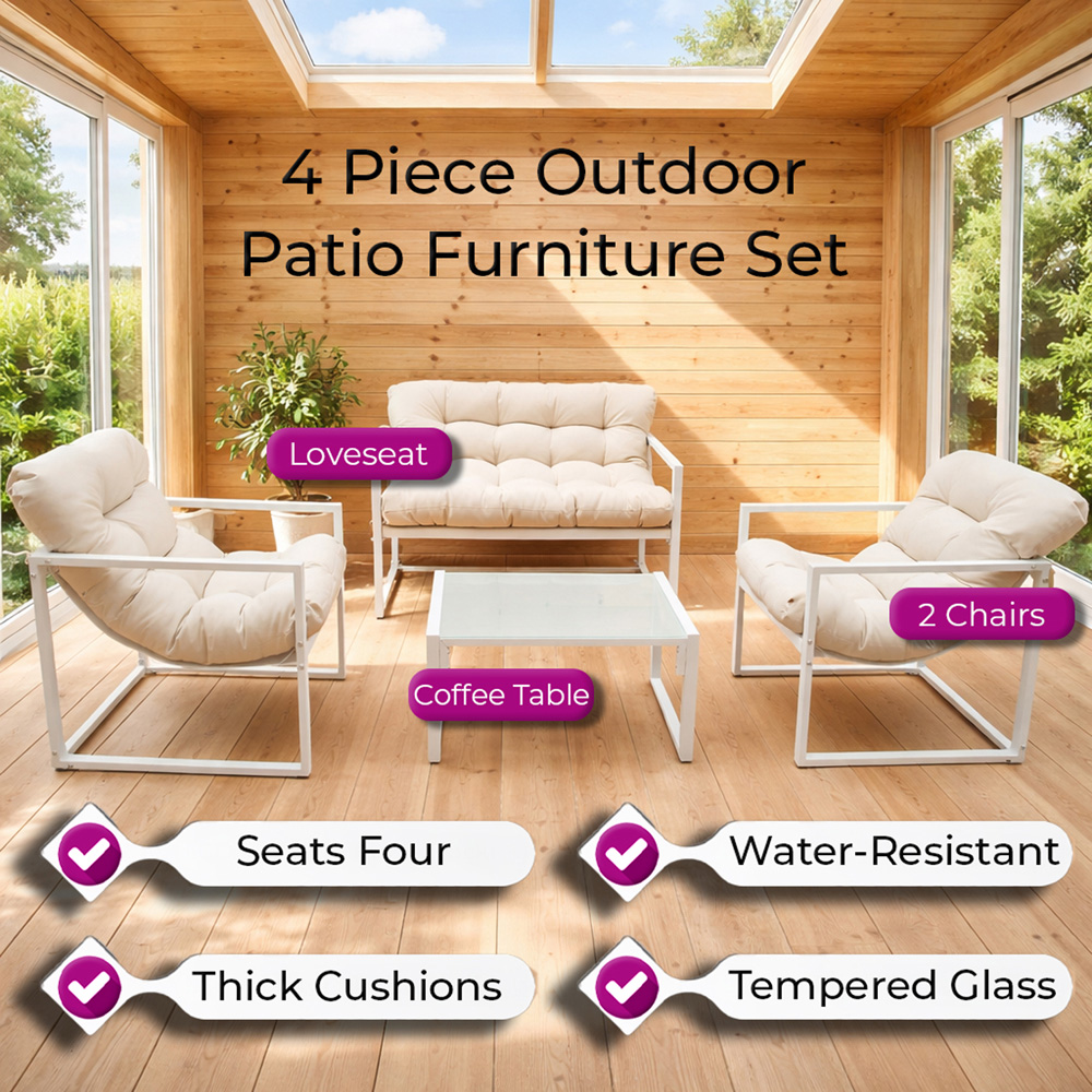 Neo Direct 4 Seater Cream Outdoor Patio Set with Cushions Image 6