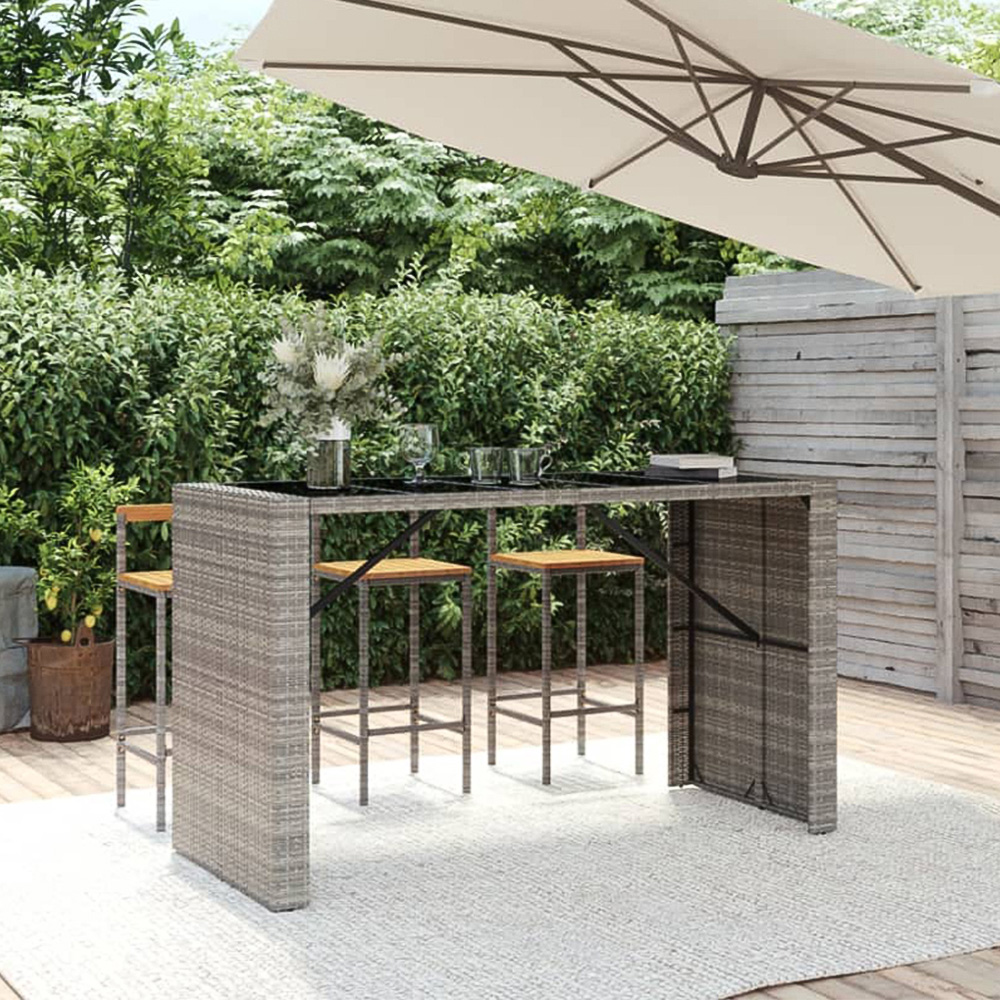 vidaXL Grey Polyrattan Glass Top Bar Table 110 x 80 x 185cm Image 1