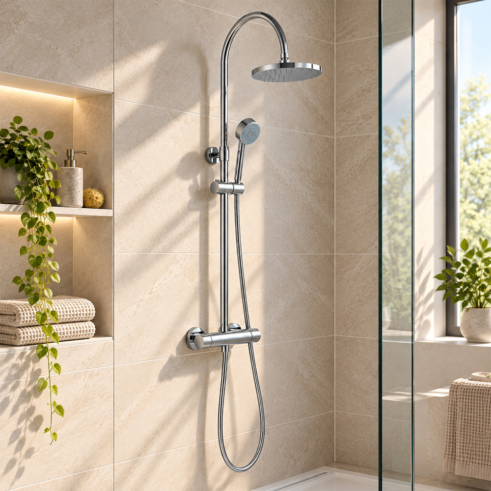 Go Bathrooms Chrome Round Thermostatic Shower Kit Image 4