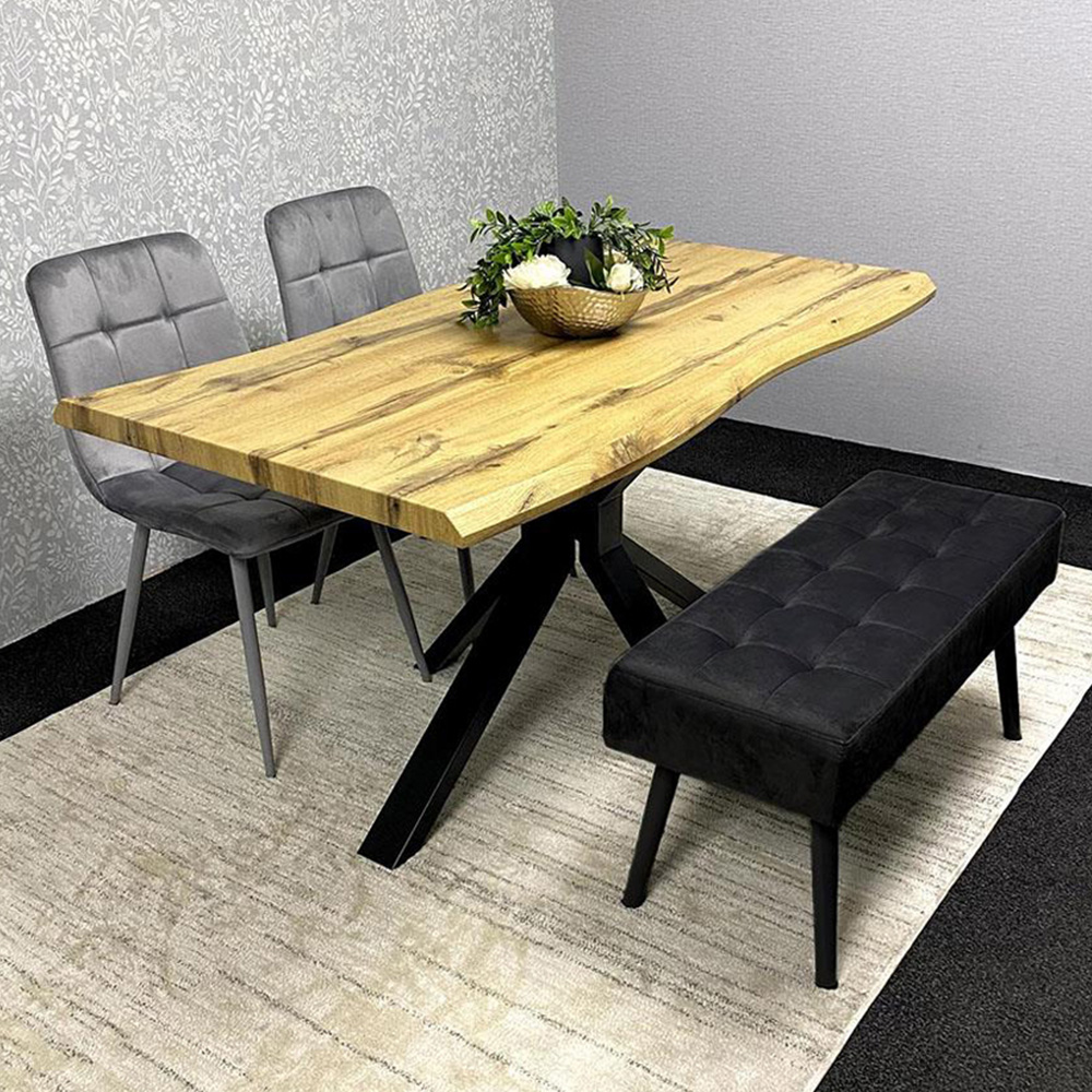 Portland 4 Seater Grey and Black MDF Dining Set with Velvet Chairs and Bench Image 1