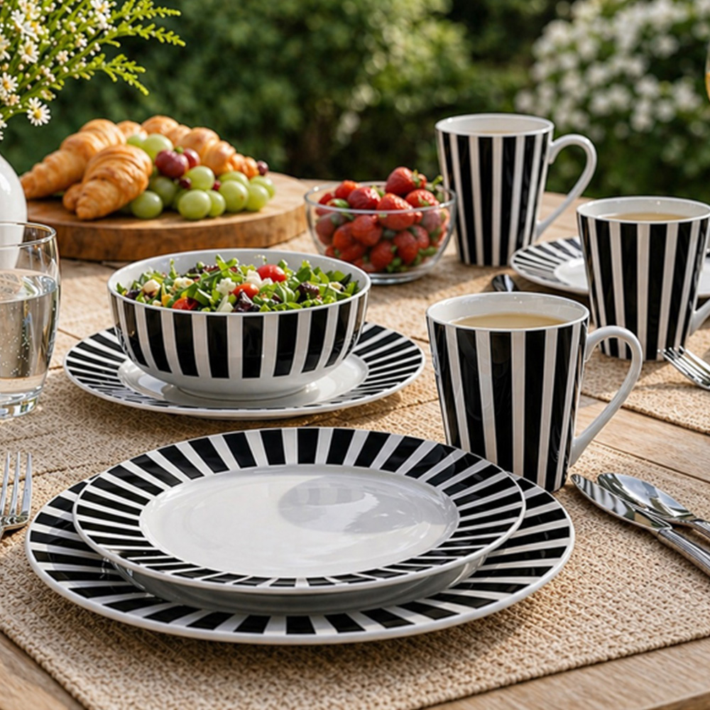 Waterside Black Stripe 12 Piece Dinner Set Image 2
