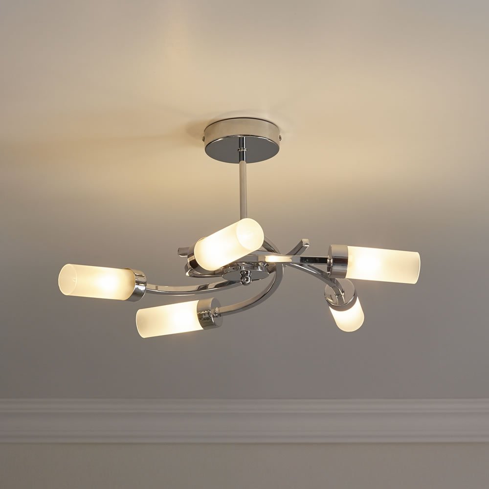 Wilko 5 Arm Chrome Swirl Ceiling Light with Frosted Glass Shades Image 5
