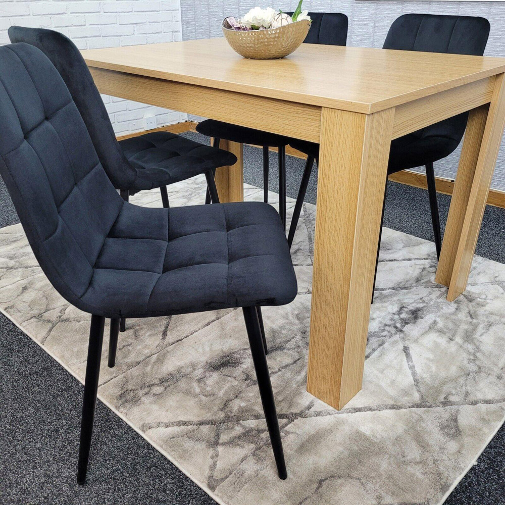 Portland 4 Seater Square Velvet Dining Table Set Oak Effect and Black Image 5