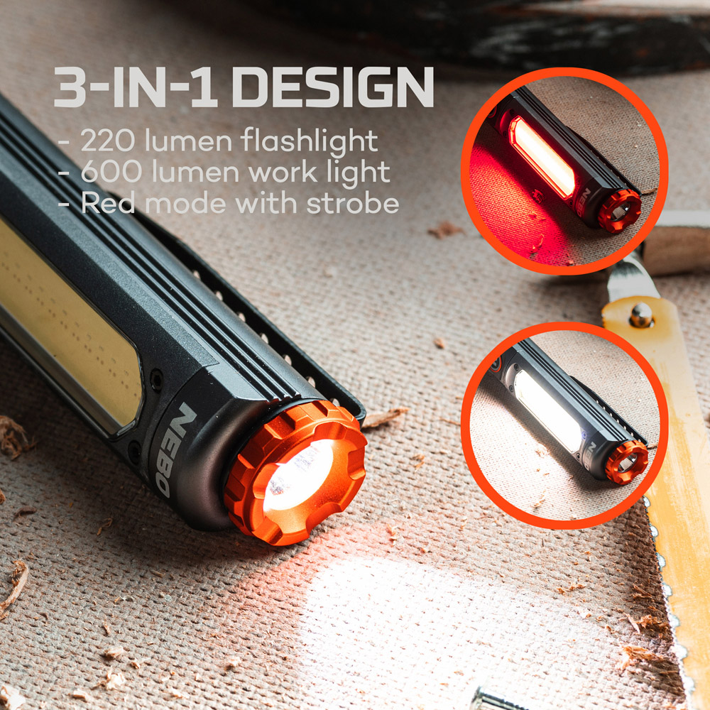 Nebo Big Larry Pro+ 600 Lumens Rechargeable COB Work Light with 220 Lumens Flashlight Image 6