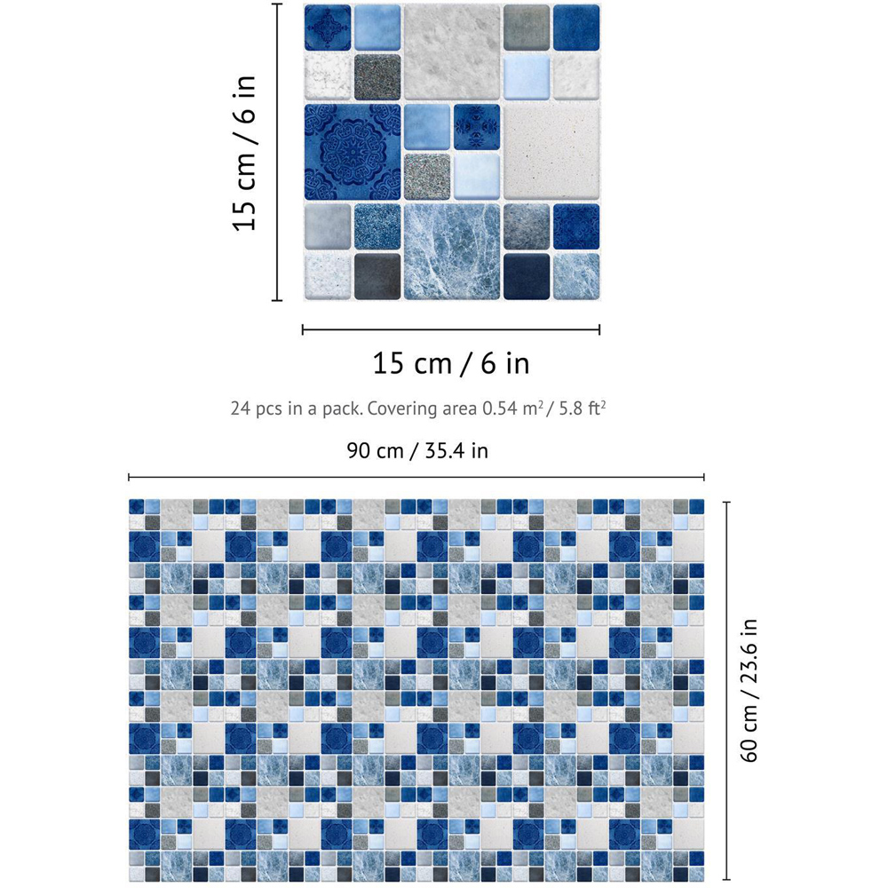 Walplus Stone Selection Blue And Grey Mosaic Self Adhesive Tile Sticker 24 Pack Image 6