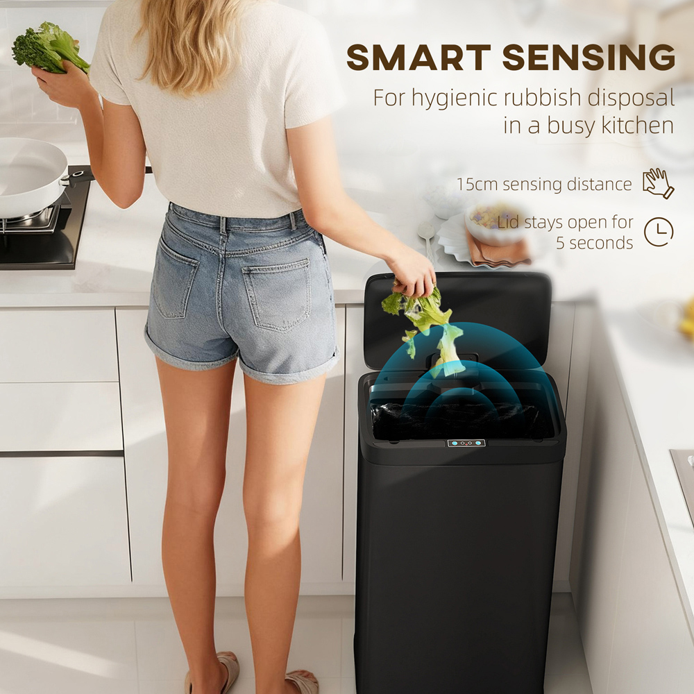 HOMCOM Black Automatic Sensor Bin with Soft-Close Lid 45L Image 4